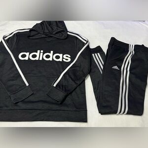 EUC Boys 2 Piece Adidas Charcoal Gray Hoodie & Joggers Set Size Large 14-16